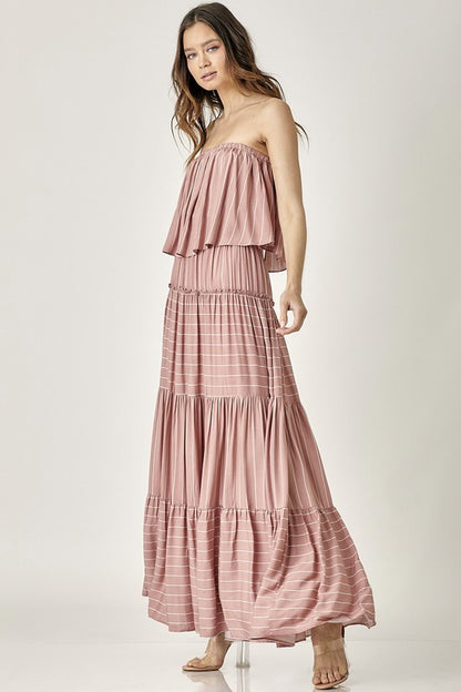 Pin Stripe Print Tube Maxi Dress - steven wick
