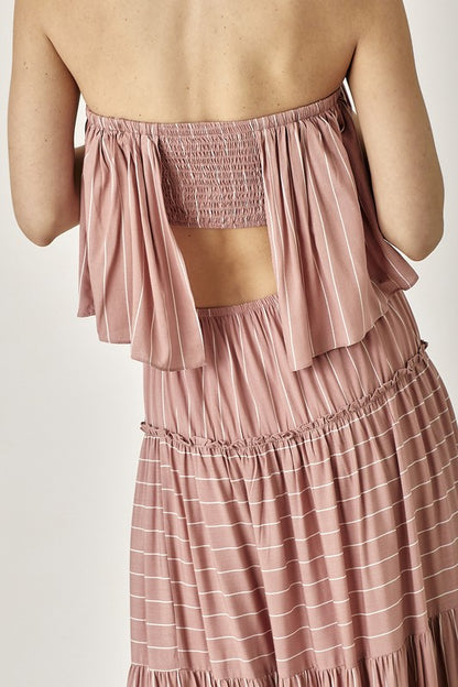 Pin Stripe Print Tube Maxi Dress - steven wick