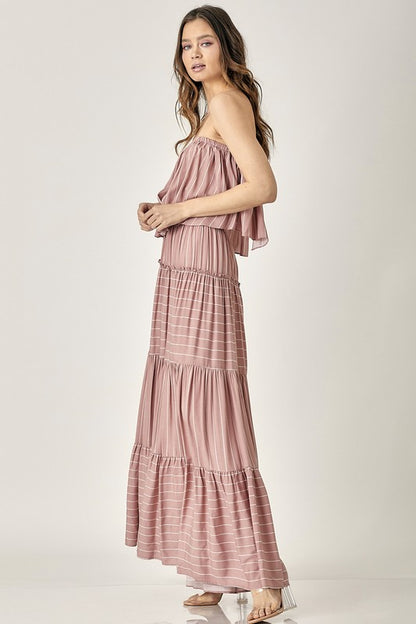 Pin Stripe Print Tube Maxi Dress - steven wick