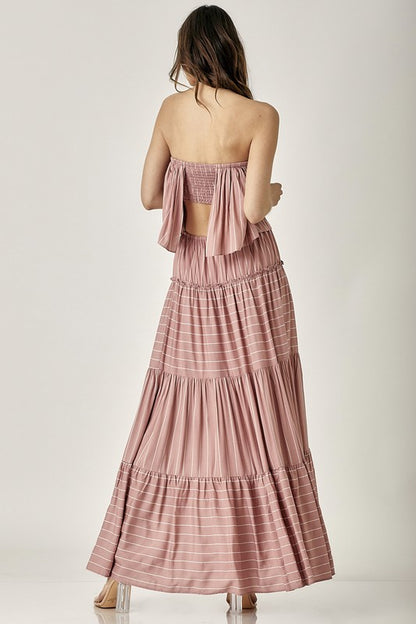 Pin Stripe Print Tube Maxi Dress - steven wick
