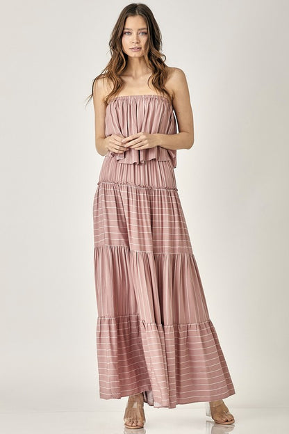 Pin Stripe Print Tube Maxi Dress - steven wick