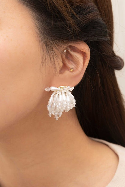 White Clear Bridal Flare Drop Earrings