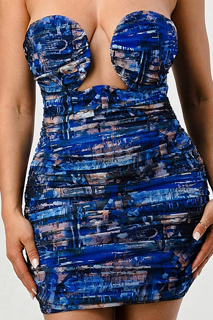 Off-Shoulder Deep Ocean Print Mini Bodycon Dress - steven wick