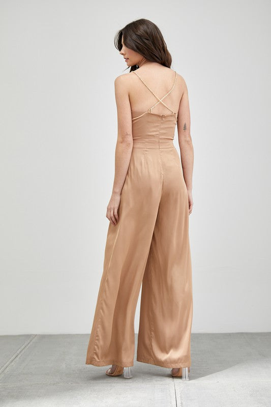Taupe Cowl Neck Trim Detail Jumpsuit - steven wick