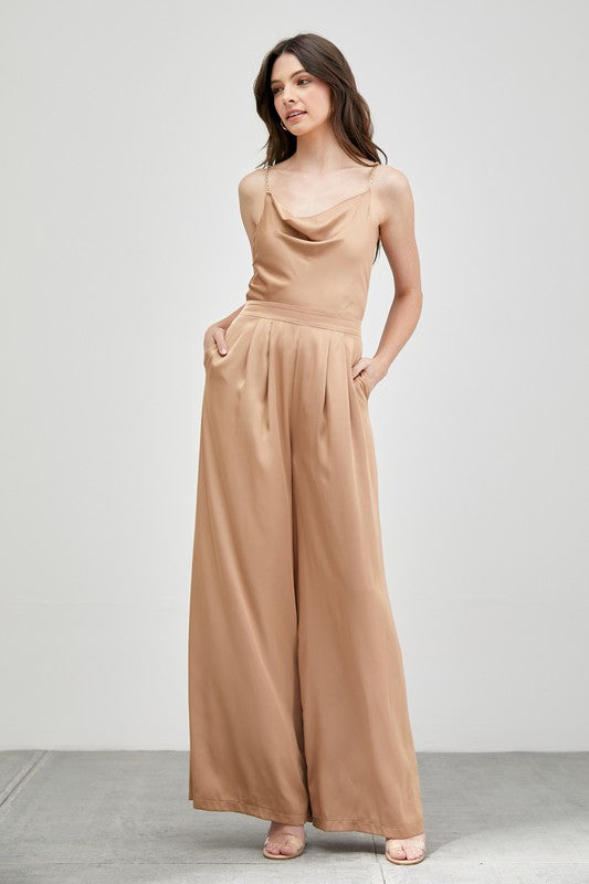 Taupe Cowl Neck Trim Detail Jumpsuit - steven wick
