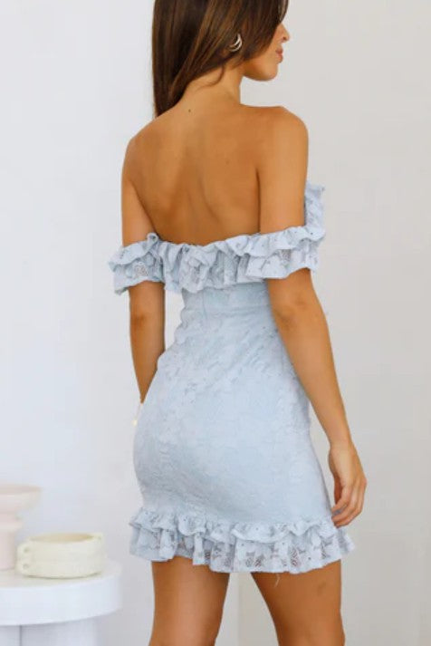 Ruffle Lace Off Shoulder Mini Bodycon Dress