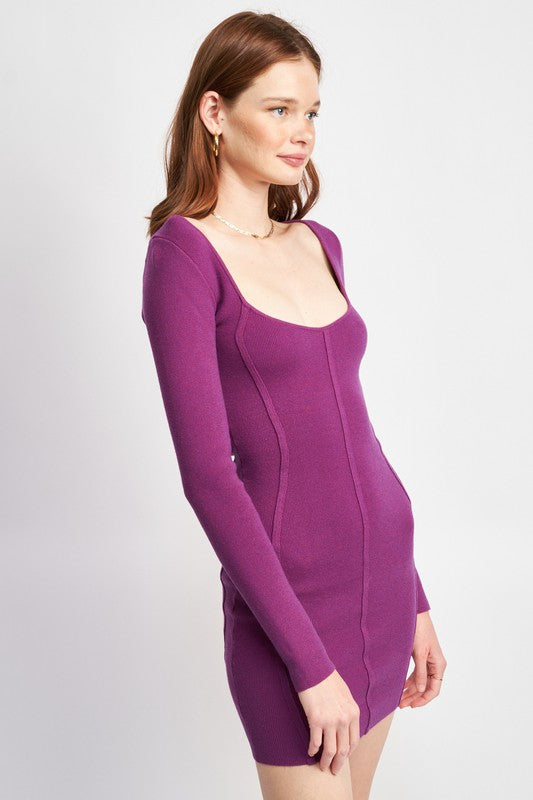 Scoop Neck Mini Dress With Piping Detail - steven wick