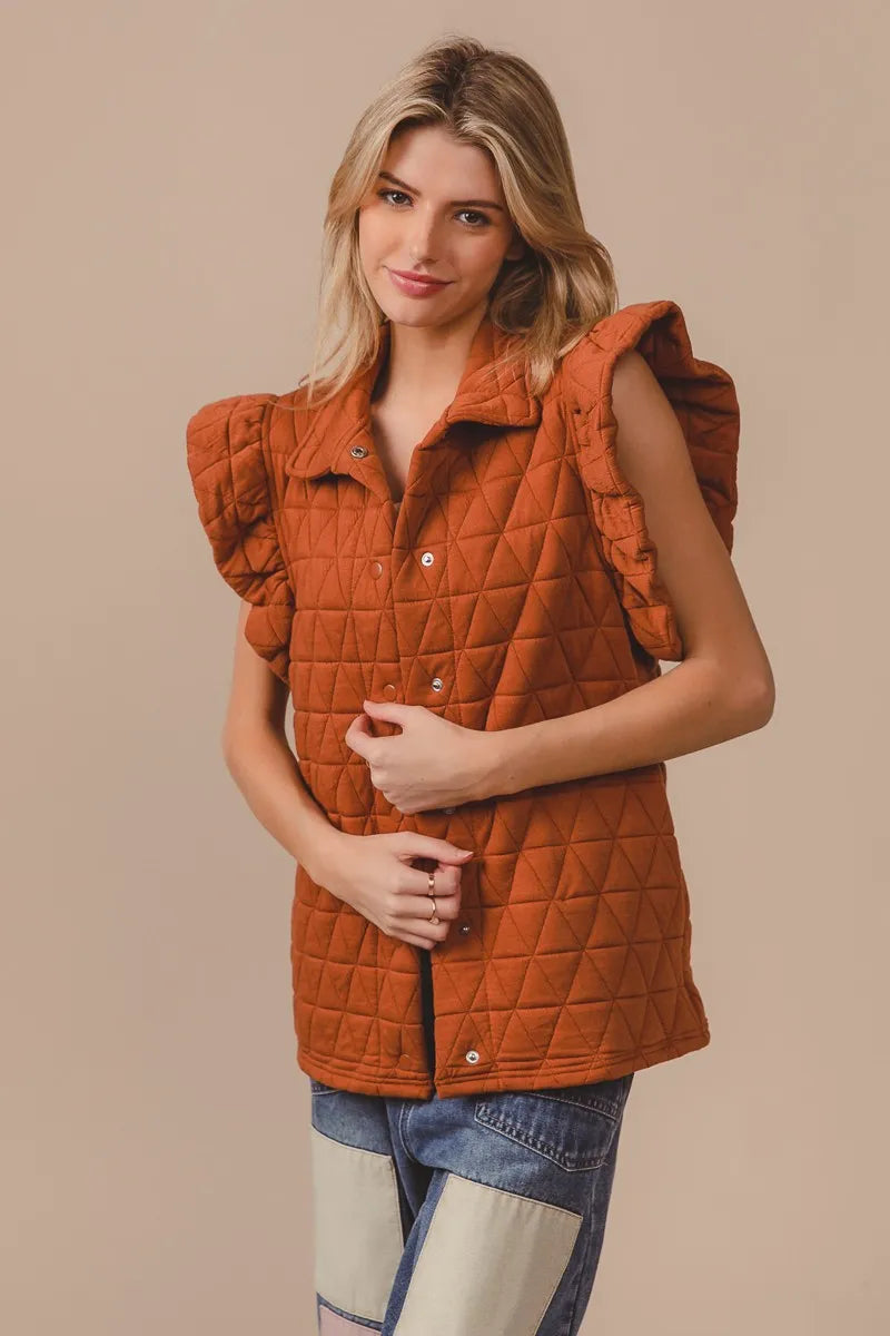 Quilting Knit Ruffle Sleeve Vest - steven wick