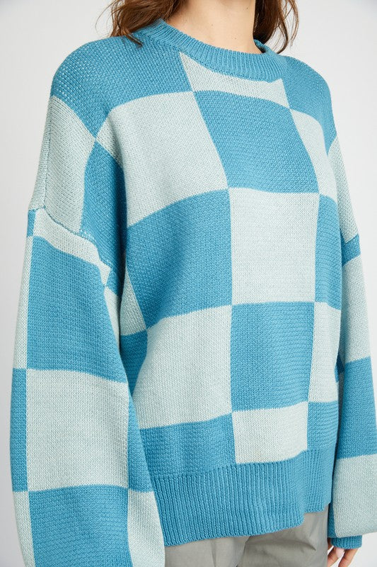 Checkerboard Sweater With Bubble Sleeves - steven wick