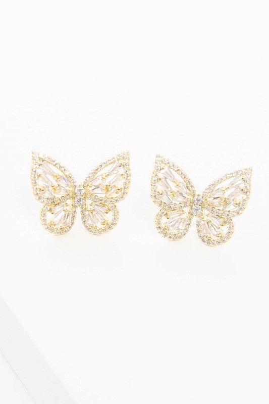 Gold Crystal Butterfly Earrings - steven wick