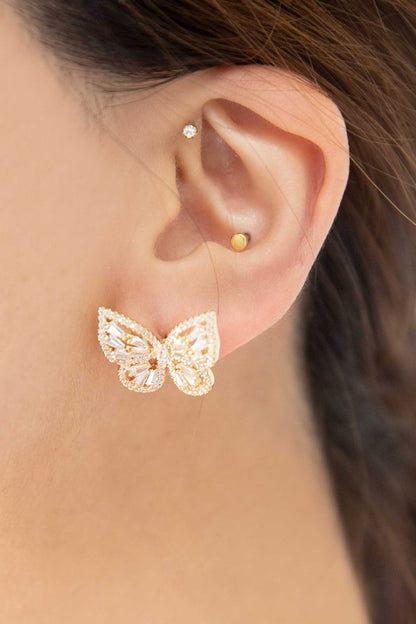 Gold Crystal Butterfly Earrings - steven wick