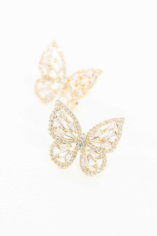 Gold Crystal Butterfly Earrings - steven wick
