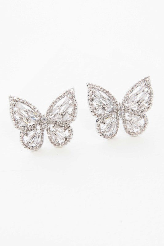 Silver Crystal Butterfly Earrings