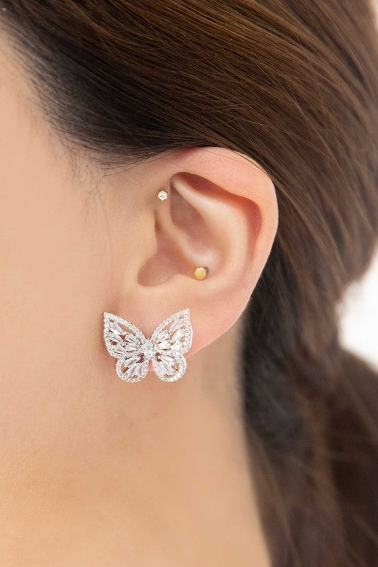 Silver Crystal Butterfly Earrings