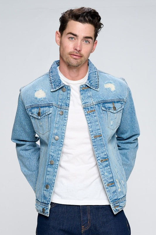 Men's Denim Jacket with Distressed - steven wick