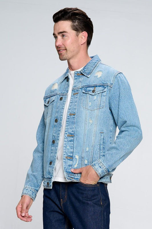 Men's Denim Jacket with Distressed - steven wick