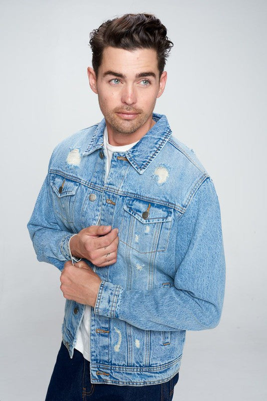 Men's Denim Jacket with Distressed - steven wick
