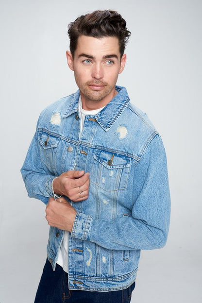 Men's Denim Jacket with Distressed - steven wick