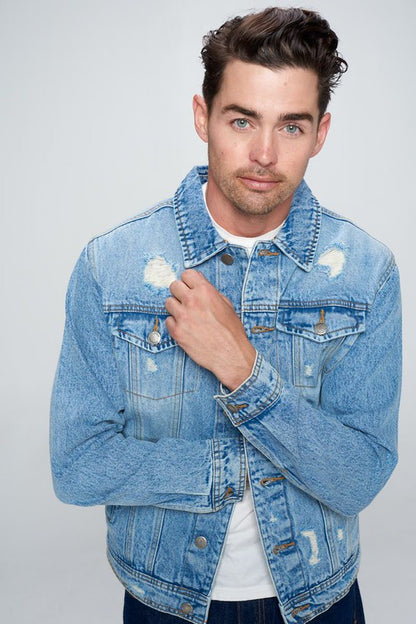 Men's Denim Jacket with Distressed - steven wick