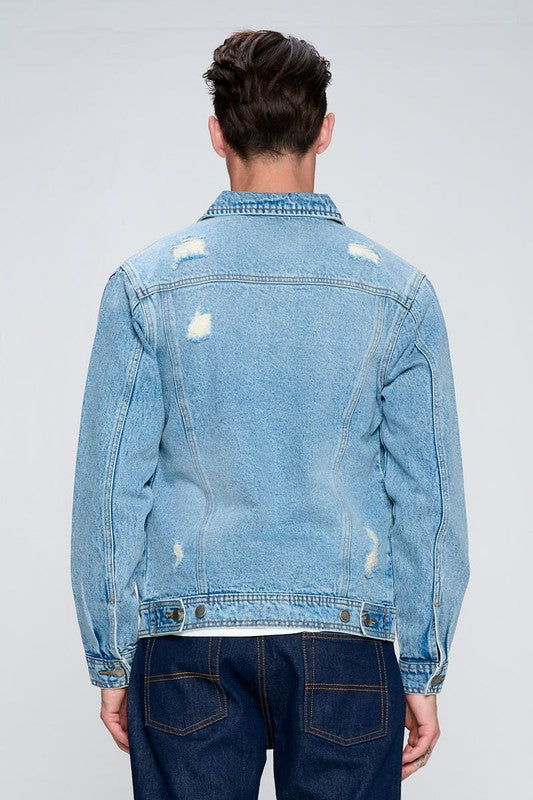 Men's Denim Jacket with Distressed - steven wick