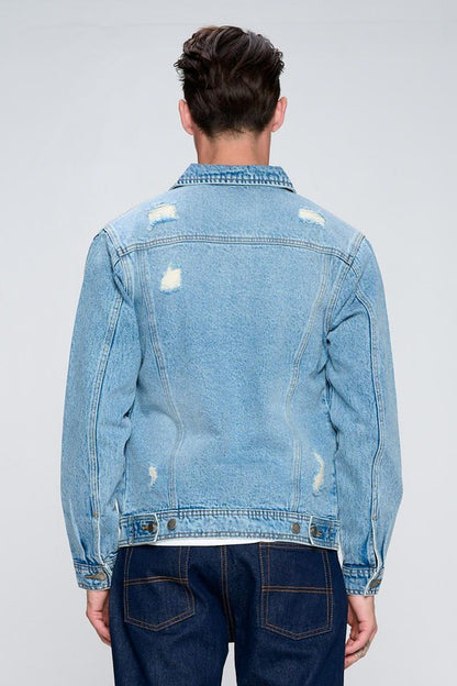 Men's Denim Jacket with Distressed - steven wick