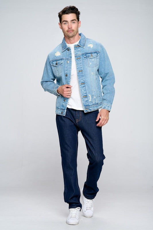 Men's Denim Jacket with Distressed - steven wick