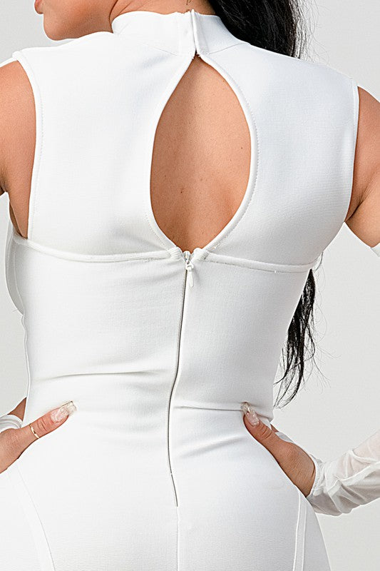 White Corset Cold-Shoulder Midi Dress - steven wick