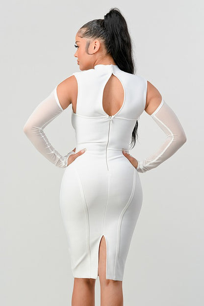 White Corset Cold-Shoulder Midi Dress - steven wick
