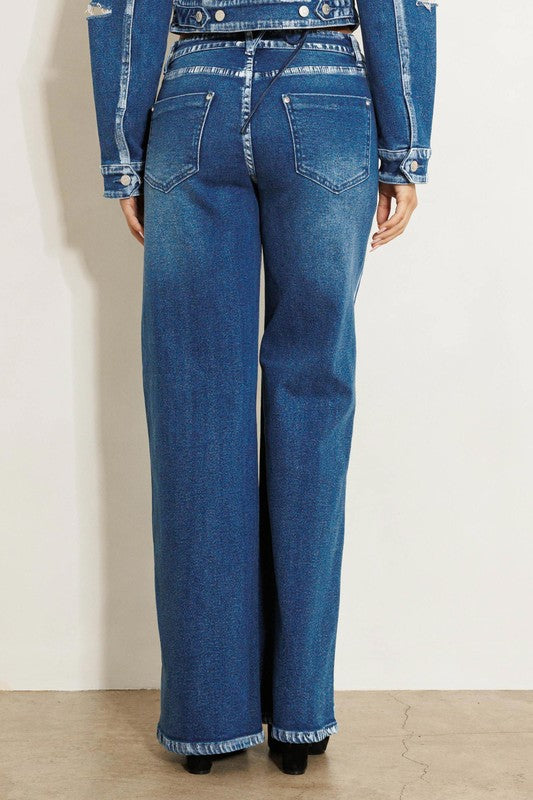 Crossed Low Rise Hand Blush Painting Wide Jeans - steven wick