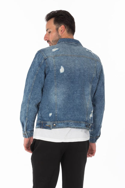 Men's Denim Jacket with Distressed - steven wick