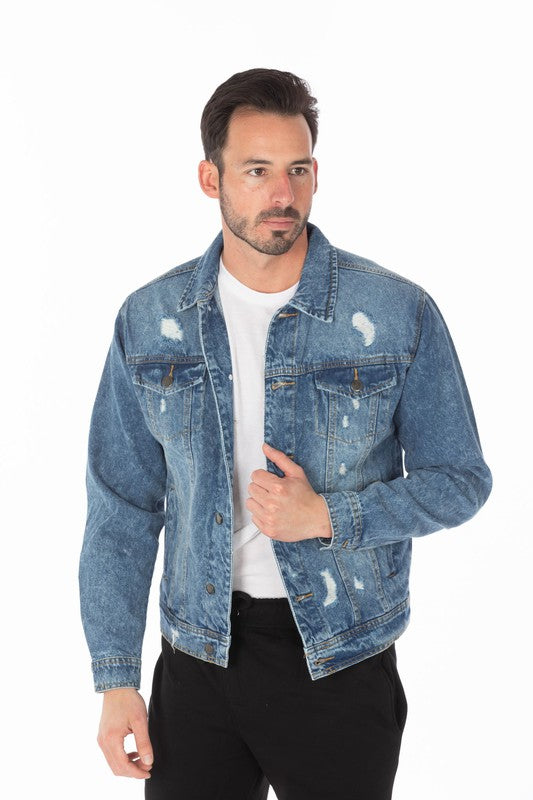 Men's Denim Jacket with Distressed - steven wick