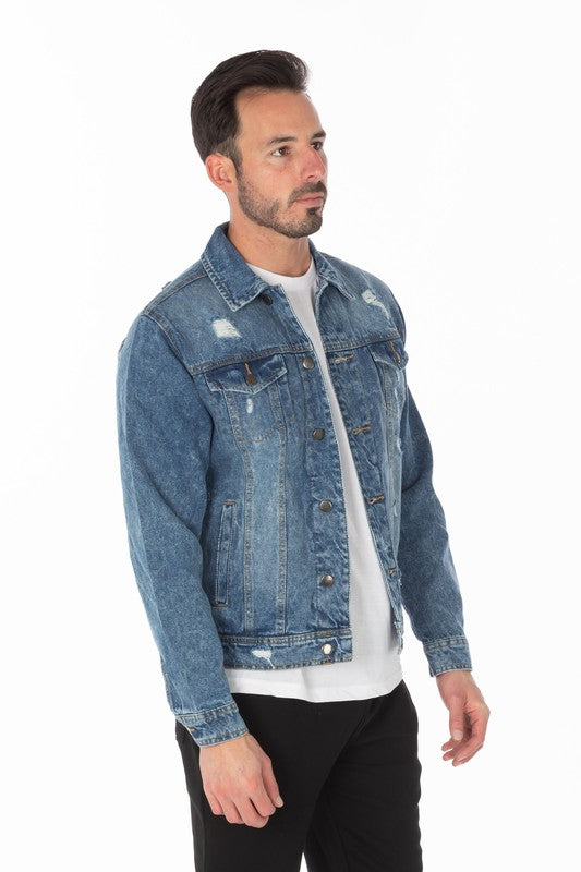 Men's Denim Jacket with Distressed - steven wick