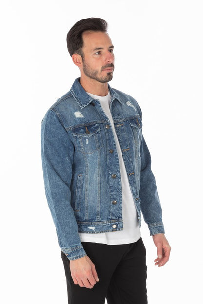 Men's Denim Jacket with Distressed - steven wick