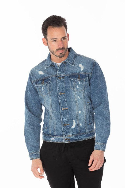 Men's Denim Jacket with Distressed - steven wick