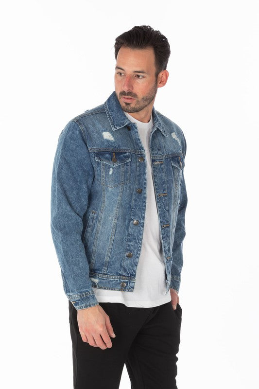 Men's Denim Jacket with Distressed - steven wick
