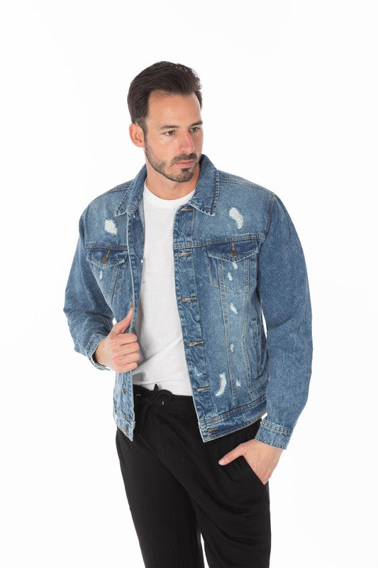 Men's Denim Jacket with Distressed - steven wick