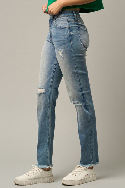 Frayed Hem Tapered Jeans - steven wick
