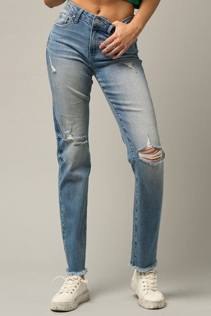 Frayed Hem Tapered Jeans - steven wick