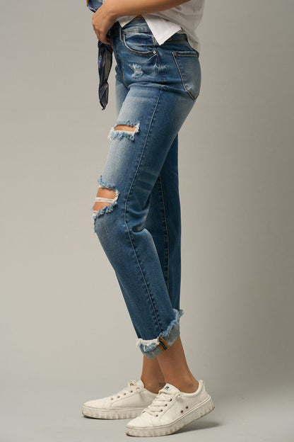 High Waist Ripped Boyfriend Jeans - steven wick