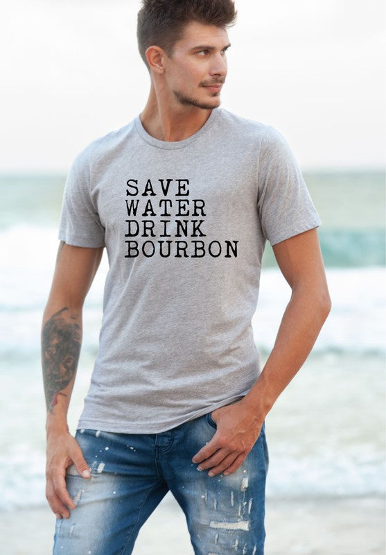 Save Water Drink Bourbon Crew Neck Mens Tee - steven wick
