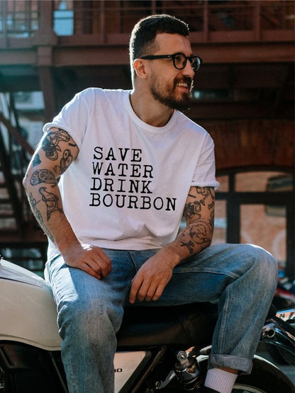 Save Water Drink Bourbon Crew Neck Mens Tee - steven wick