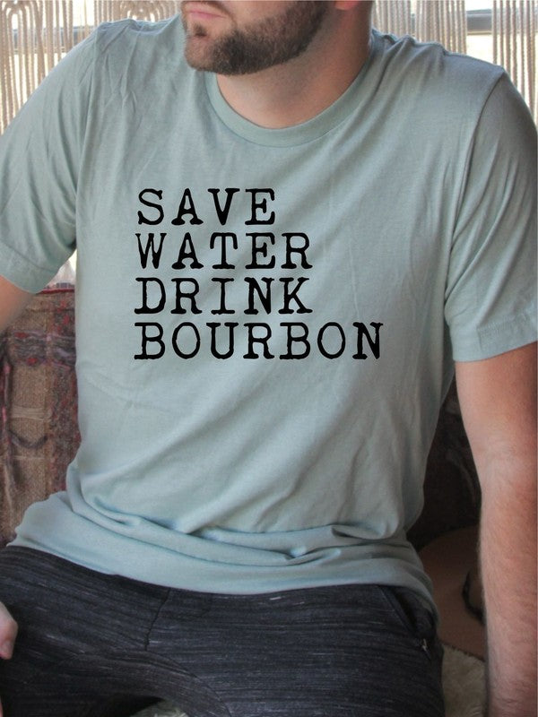 Save Water Drink Bourbon Crew Neck Mens Tee - steven wick