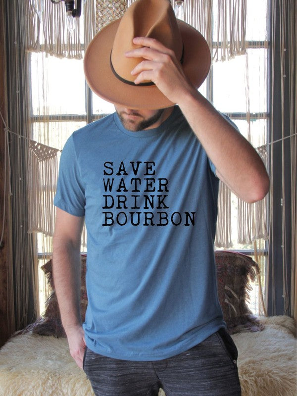 Save Water Drink Bourbon Crew Neck Mens Tee - steven wick