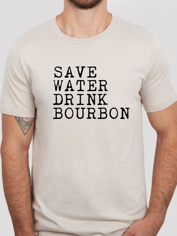 Save Water Drink Bourbon Crew Neck Mens Tee - steven wick