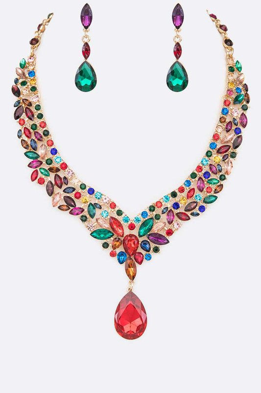 Crystal Statement Red Necklace Set - steven wick