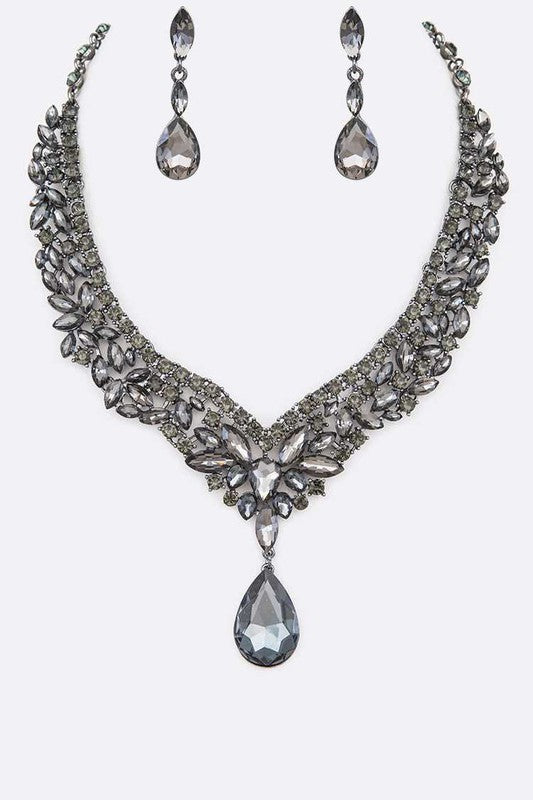 Crystal Statement Red Necklace Set - steven wick