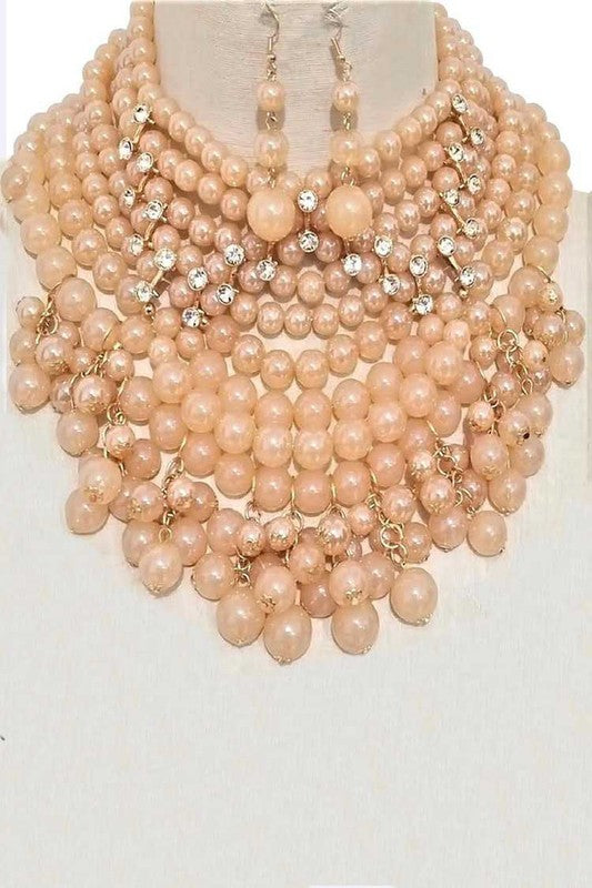 Pearlized Beads Statement Necklace Set - steven wick