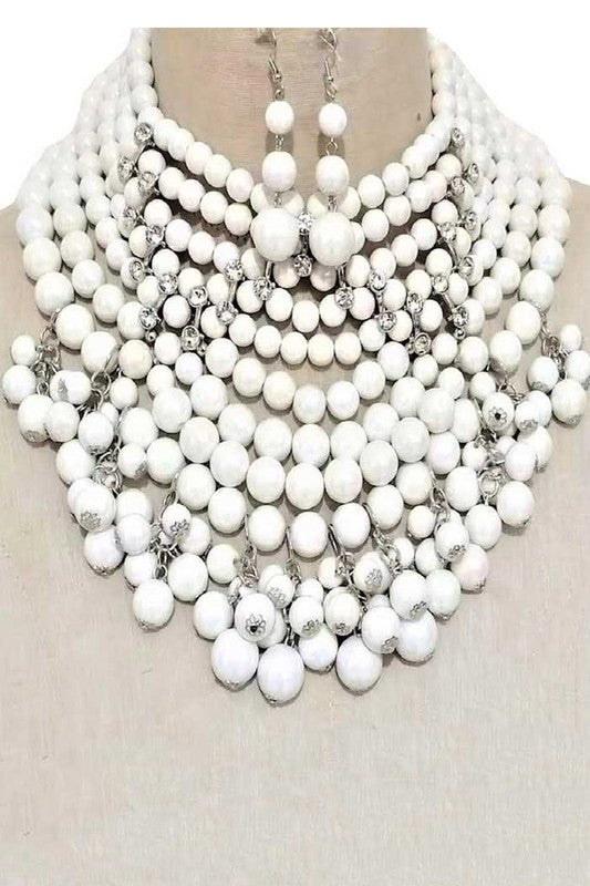 Pearlized Beads Statement Necklace Set - steven wick