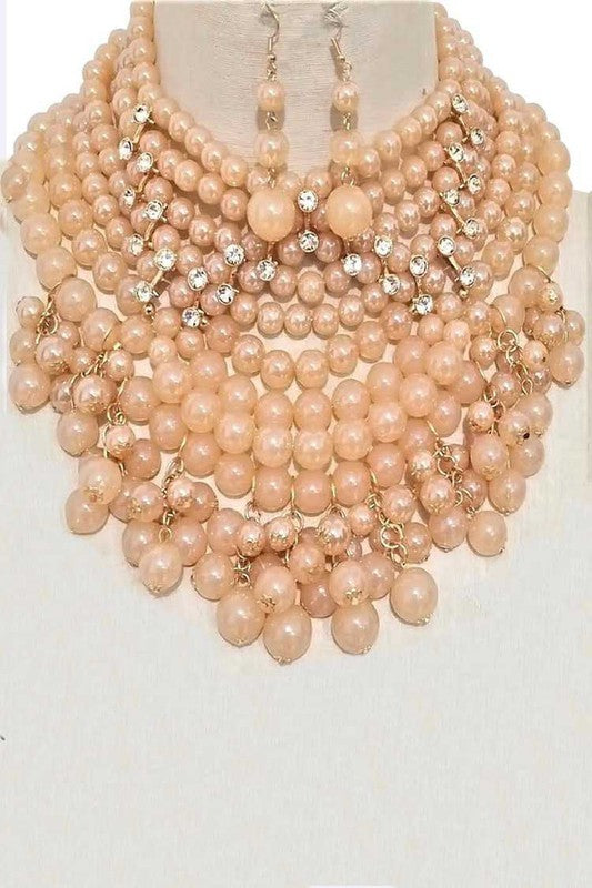 Pearlized Beads Statement Necklace Set - steven wick