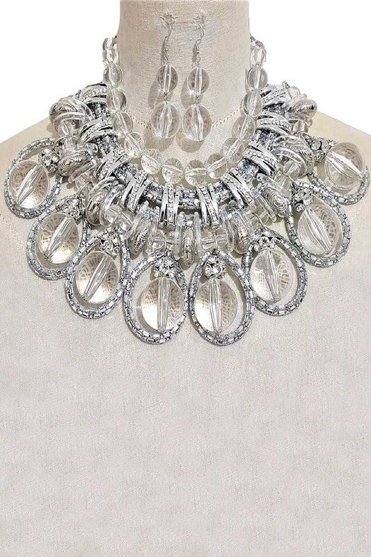 Clear Beads Mix Chain Statement Necklace Set - steven wick